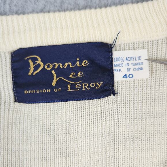 Vintage Bonnie Lee by Leroy Sweater Women Size 40 Yellow Floral Embroider V Neck - Picture 5 of 8